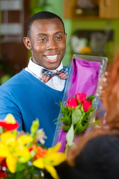 Handsome Man Purchasing Roses Florist Shop — Stock Photo, Image