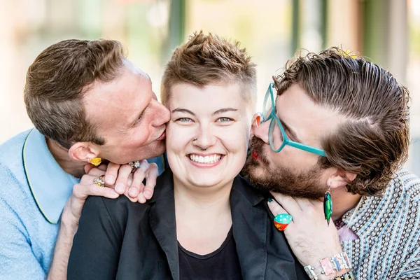 Two Kisses with Three People — Stock Photo, Image