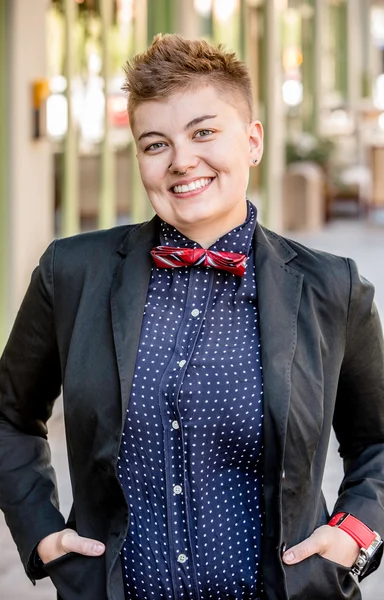 Smiling Dapper Gender Fluid Young Woman — Stock Photo, Image