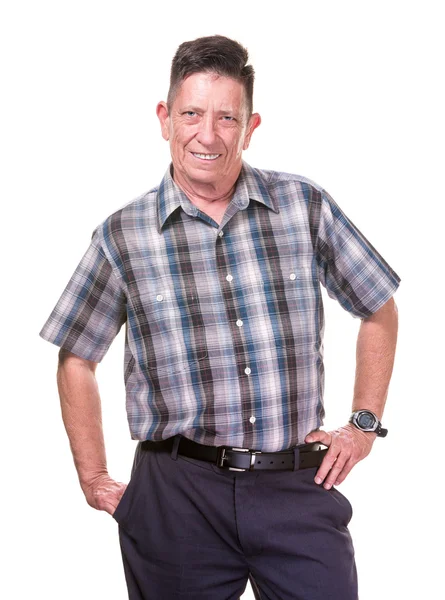 Sorrindo transgênero homem em camisa xadrez — Fotografia de Stock