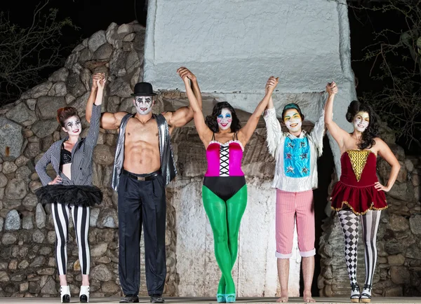 Group of happy cirque clowns — Stock Photo, Image