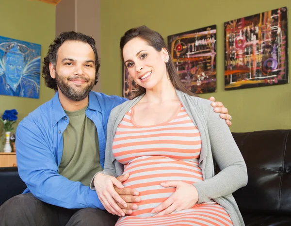 Smiling Man with Expecting Woman — Stock Photo, Image