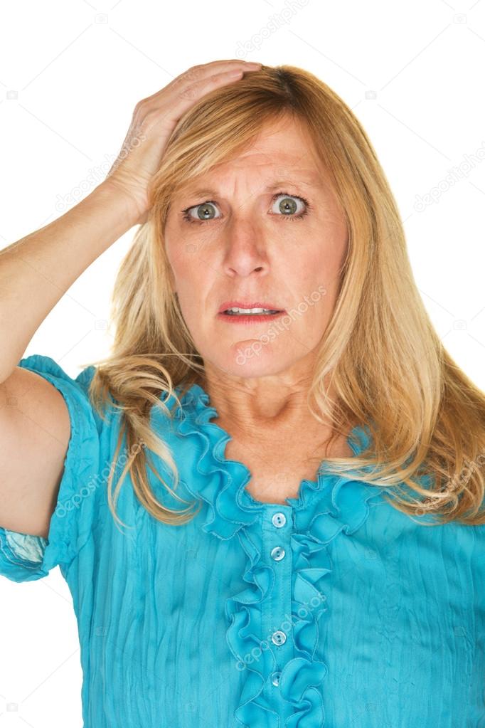 Nervous Woman with Hand on Head