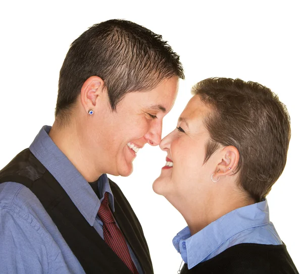 Feliz pareja tocando las mangueras — Foto de Stock