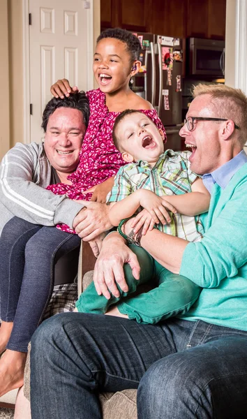 Gay Parents Tickling Their Children — Stock Photo, Image