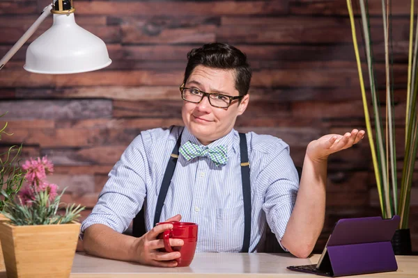 Indifferent Woman in Bowtie — Stock Photo, Image