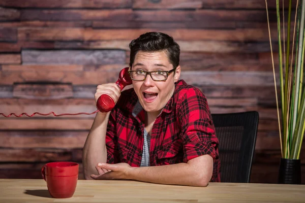 Young Hip Worker Suprised By Phonecall — Stock Photo, Image