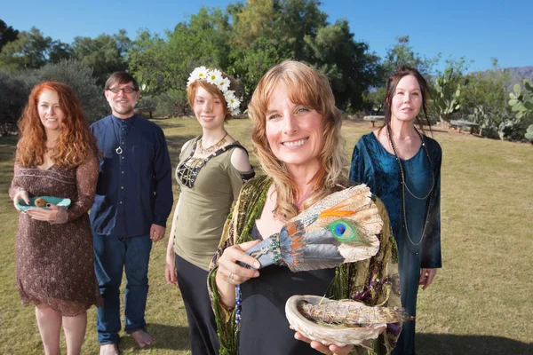 Pagandom posing with ritual subjects — Stock Photo, Image