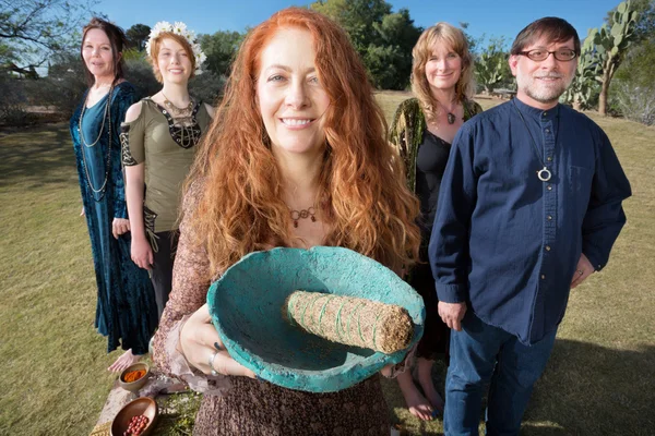 Pagandom posing with ritual subjects — Stock Photo, Image