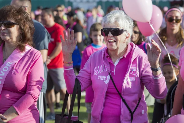 Woman in Crowd Prior to Breast Cancer Walk — Stock Photo, Image