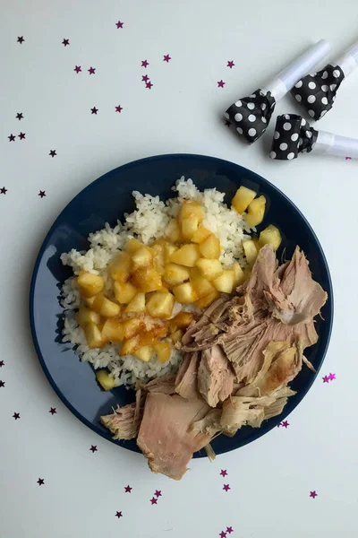 Dîner Avec Riz Pomme Canard — Photo