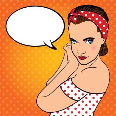 Kafa bandı olan kız. Çizgi roman tarzı.