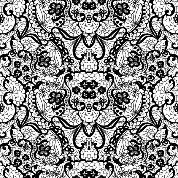 Lace black seamless pattern with flowers — Stock Vector