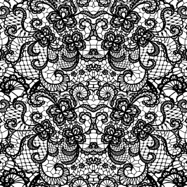 Lace black seamless pattern with flowers clipart