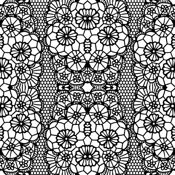 Lace black seamless pattern with flowers — Stock Vector