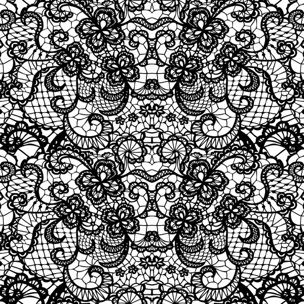 Lace black seamless pattern with flowers — Stock Vector
