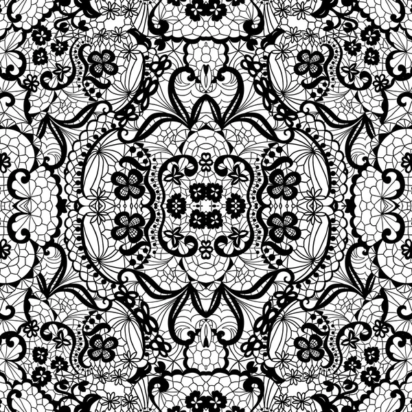 Кружево черный бесшовный узор с цветами — стоковый вектор