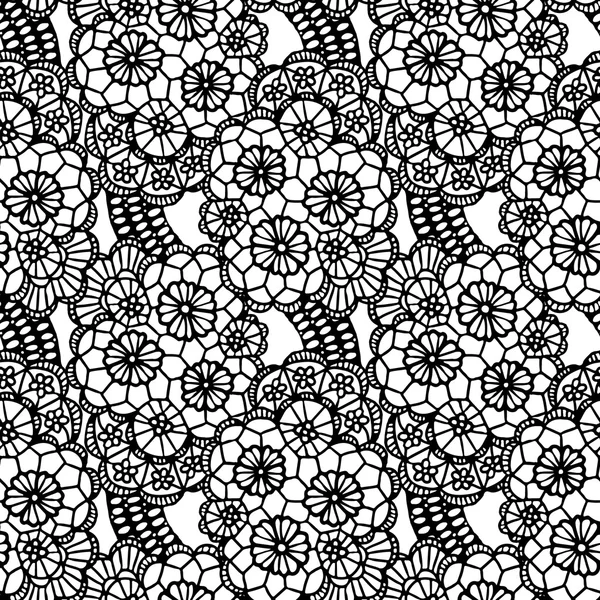 Lace black seamless pattern with flowers — Stock Vector