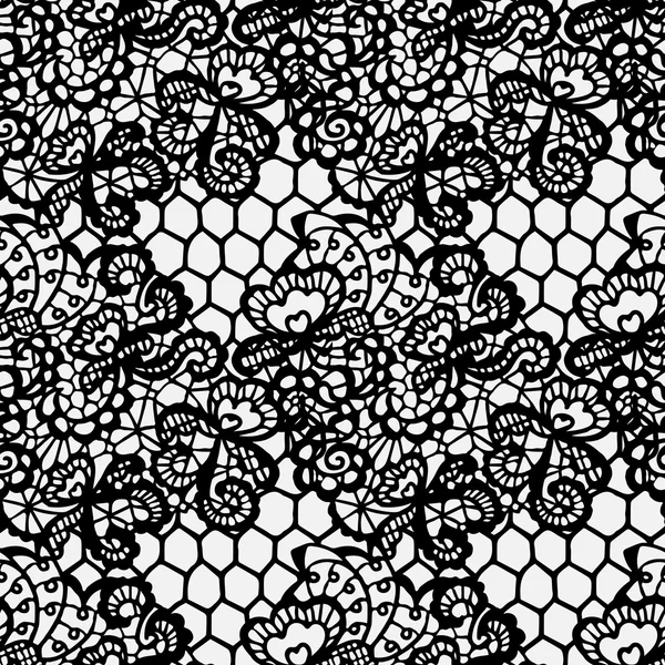 蕾丝黑色无缝模式与鲜花 — 图库矢量图片