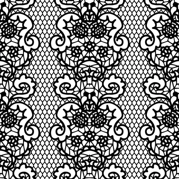 Lace black seamless pattern with flowers — Stock Vector