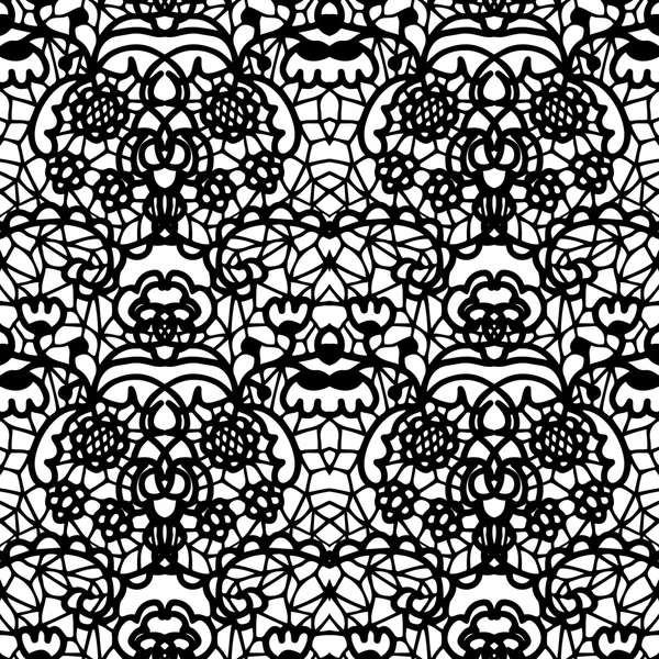 Lace black seamless pattern with flowers — Stock Vector