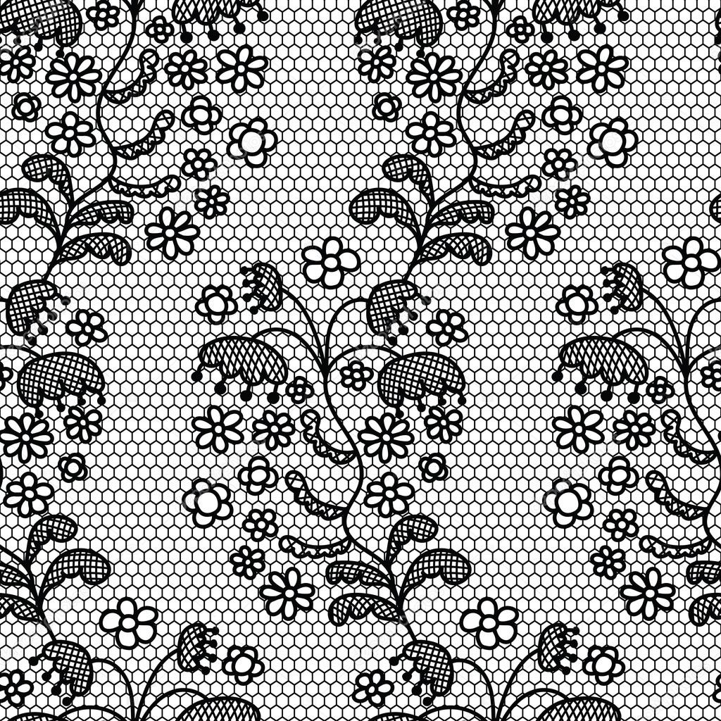 Black lace vector fabric seamless pattern