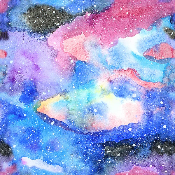 Ilustrace akvarel galaxie. Bezešvé vzor. — Stock fotografie