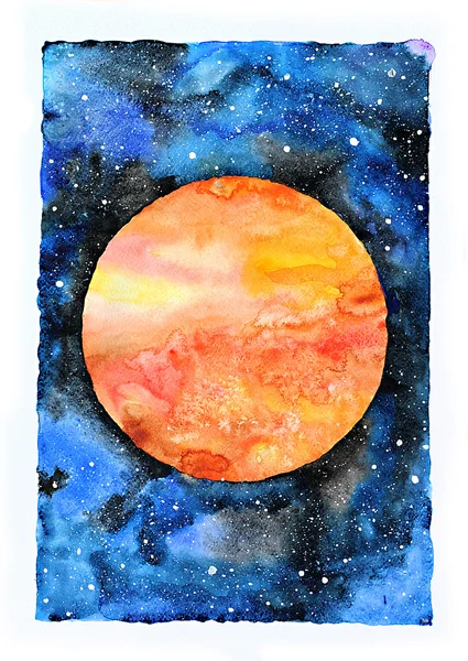 Akvarel galakse illustration. Planeten Mars . - Stock-foto