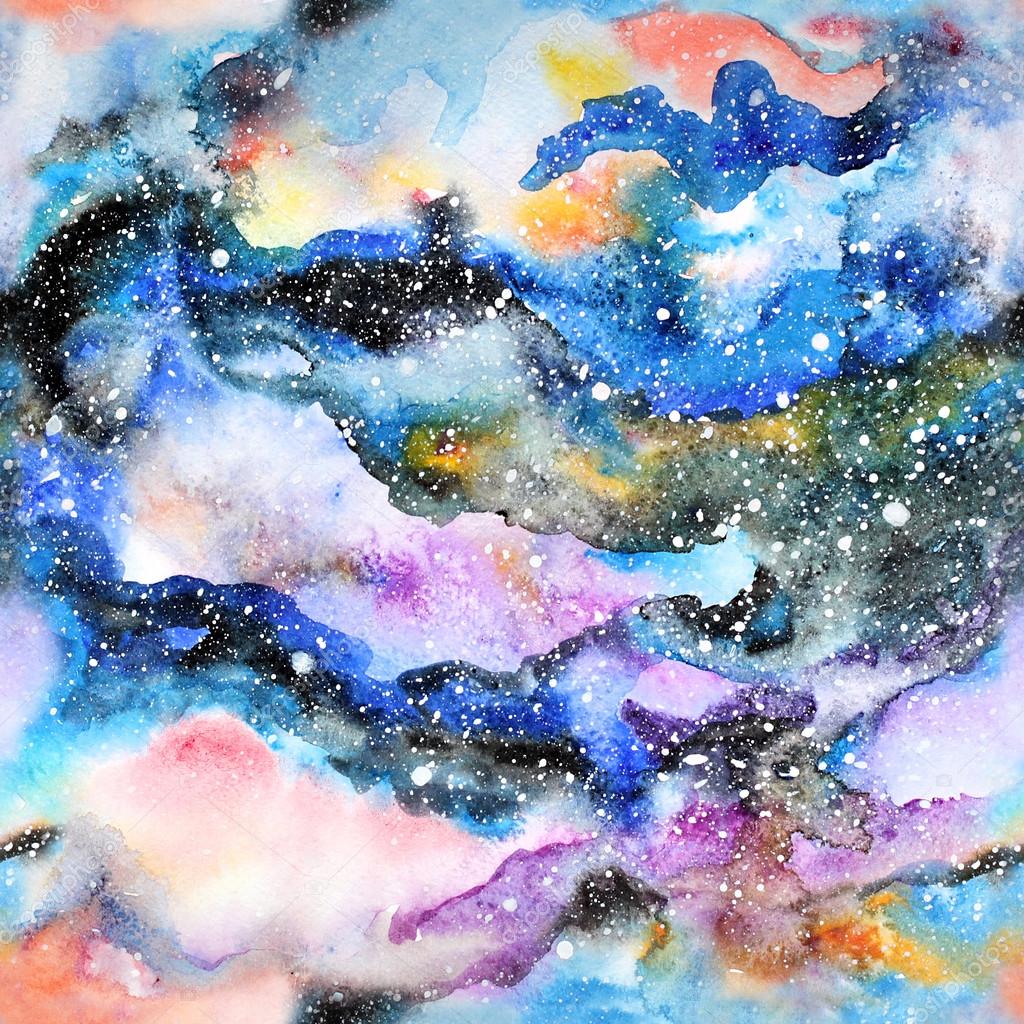 Watercolor galaxy illustration. Seamless pattern. — Stock Photo
