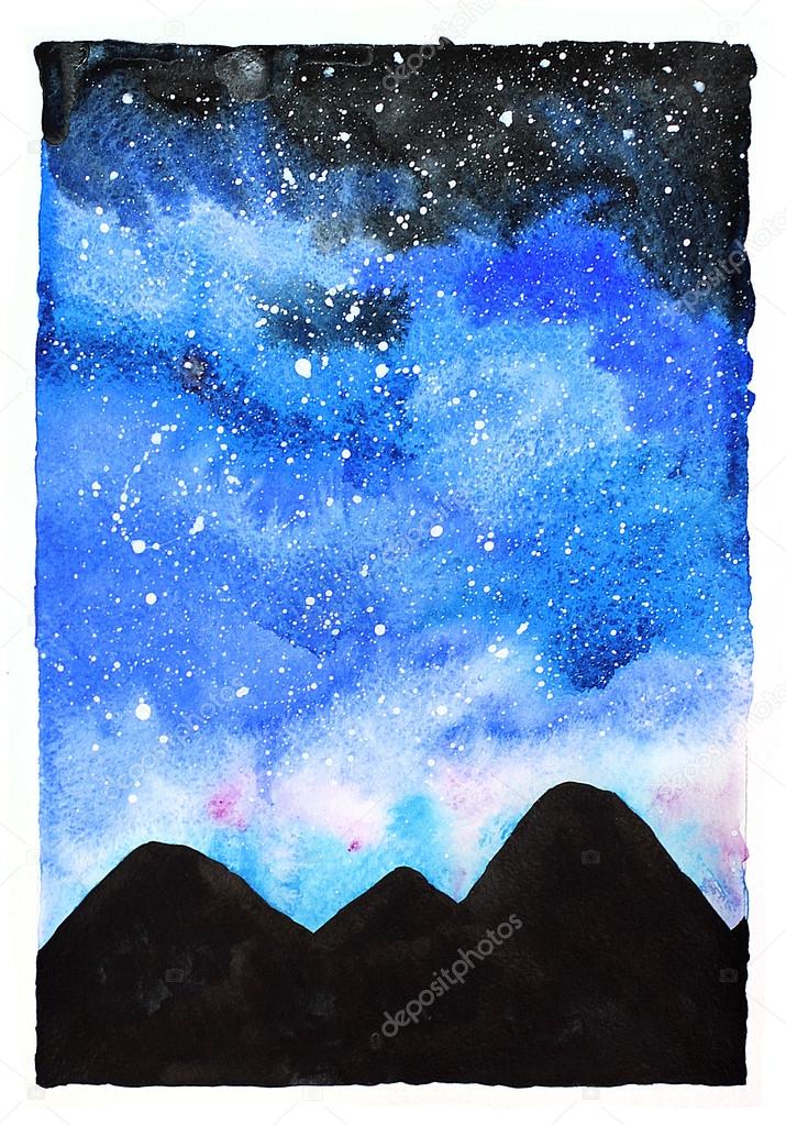 Watercolor galaxy illustration.