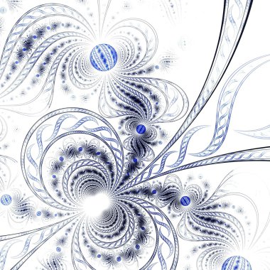 Siyah ve mavi fraktal çiçek deseni