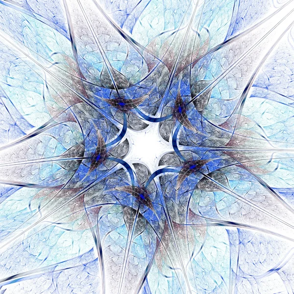 Simetrik mavi fraktal çiçek, dijital logaritma — Stok fotoğraf