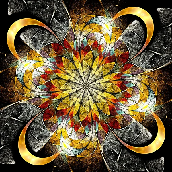 Simetrik renkli fraktal çiçek, dijital logaritma — Stok fotoğraf