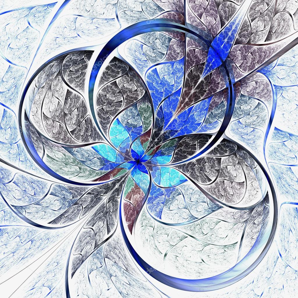 Symmetrical blue fractal flower, digital logarithm