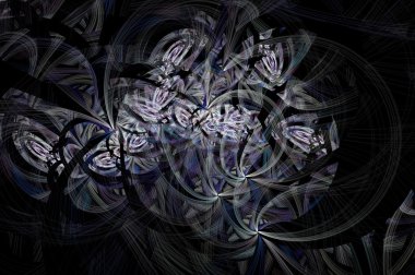 Simetrik renkli fraktal çiçek sarmal, dijital soyut 