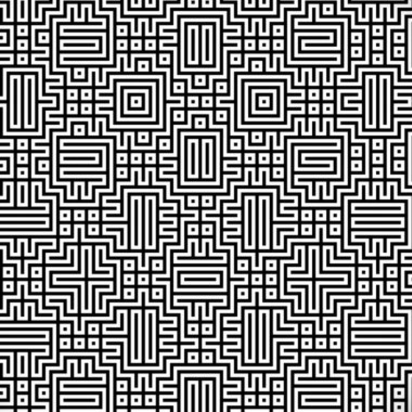 Fraktal siyah çizgi kesişen soyut labirent labirent