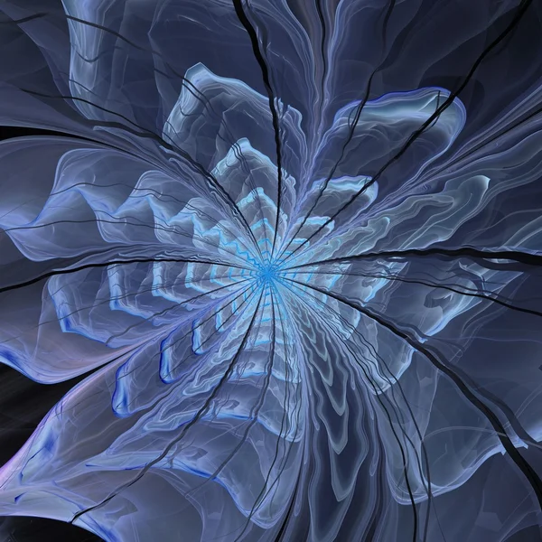 Fiore frattale blu simmetrico, opera d'arte digitale — Foto Stock