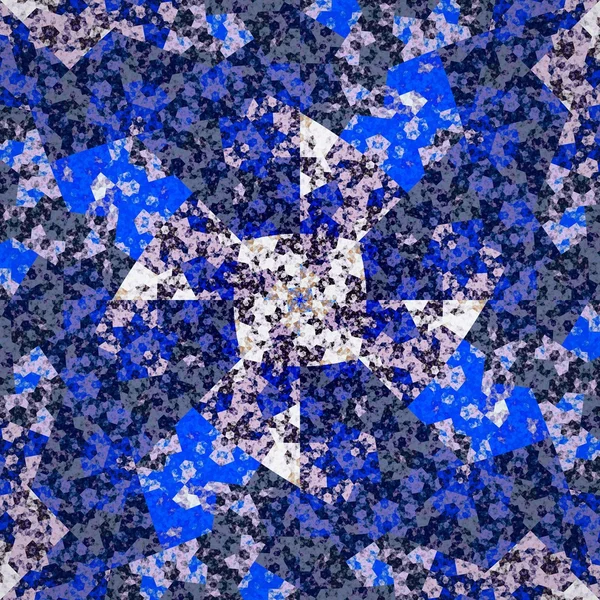 Abstraktes symmetrisches blaues Sechseck-fraktales Mosaik — Stockfoto
