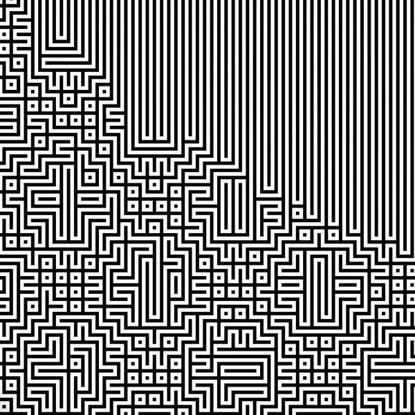 Fractal black line intersecting abstract maze labyrinth — Stock Photo, Image