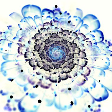 Mavi fraktal çiçek yaprakları sarı kırmızı ayrıntıları ile