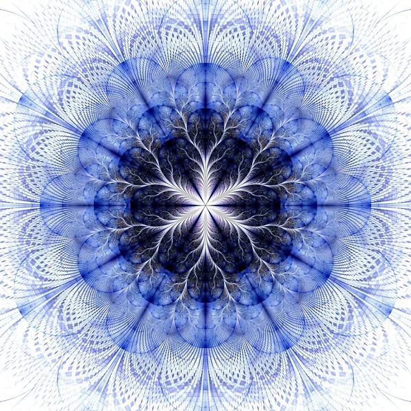 Symmetrische fractal bloem blauw, digitale illustraties voor creatieve afbeelding — Stockfoto