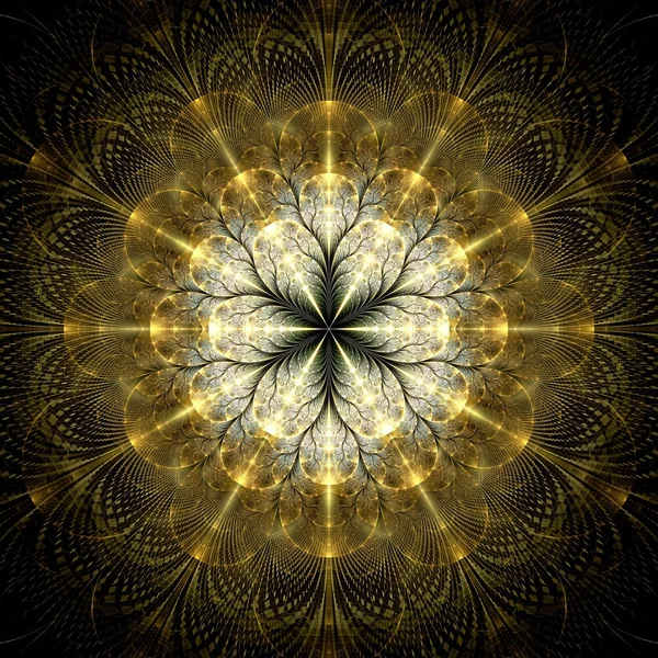 Symmetrical fractal flower gold, digital artwork for creative graphic — Stock Photo, Image