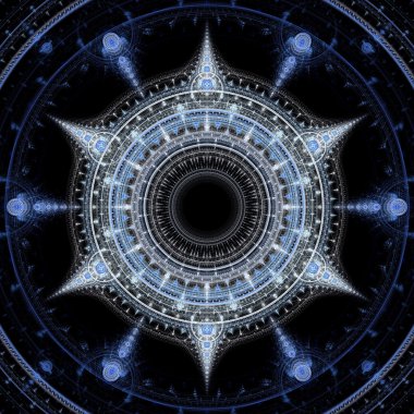 oluşturulan bilgisayar resimde işlenen fraktal güneş mavi