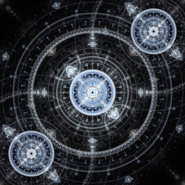 oluşturulan bilgisayar resimde işlenen fraktal güneş mavi