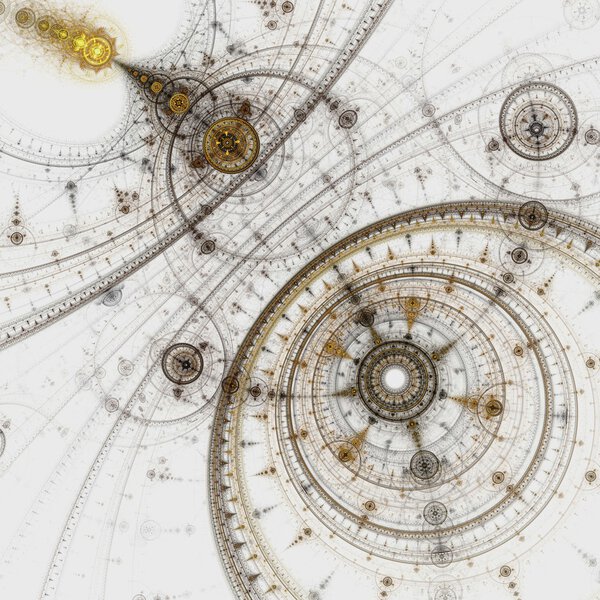 Красочные фрактальные часы, абстрактные шестерни цифровые произведения искусства
