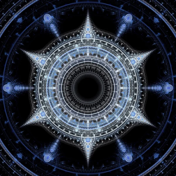 Ilustración generada por computadora hecha fractal solar azul — Foto de Stock