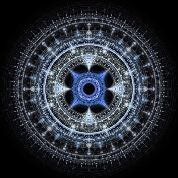 Computer generated illustration rendered fractal solar blue — Stock Photo, Image