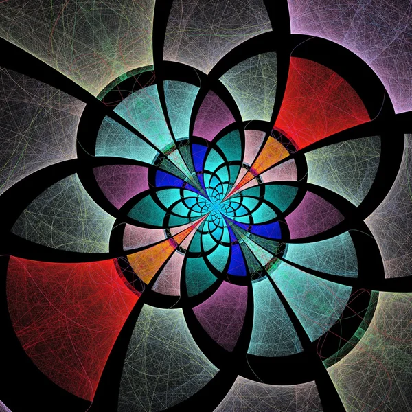 Flor fractal colorida escura, arte digital — Fotografia de Stock