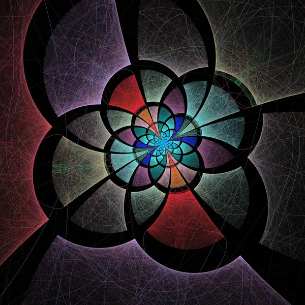 Dark colorful fractal flower, digital artwork — Stock Photo, Image