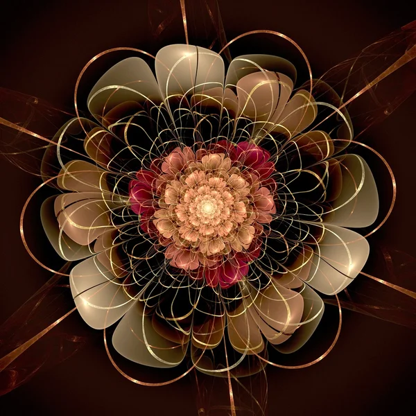 Koyu altın kırmızı fraktal çiçek deseni